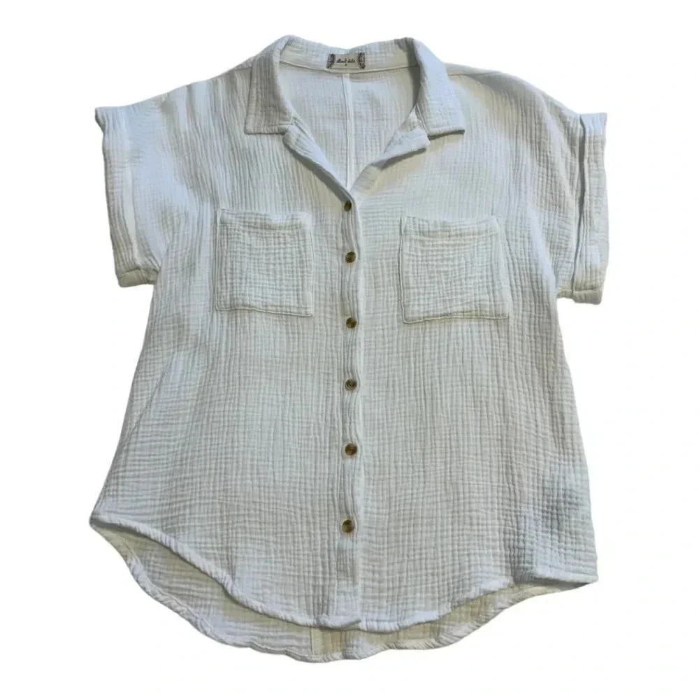 Altar'd State Gauze Button Up Top in White - Size Small